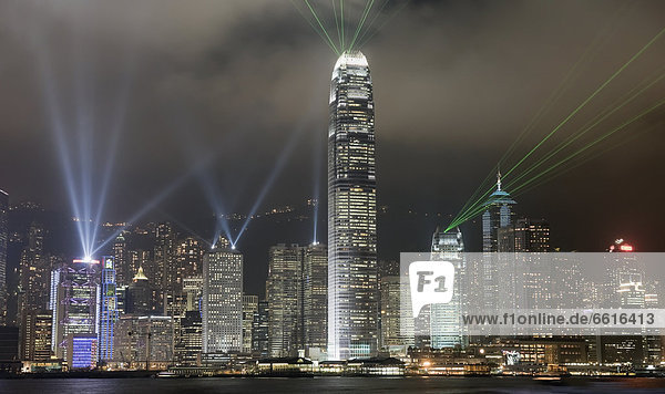 Hong Kong Light Show  At Night  Over Skyline © Elena Roman Durante / Axiom