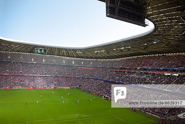 Football match in the Allianz Arena  Munich  Bavaria  Germany