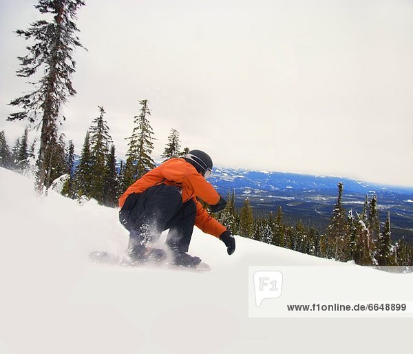 niedrig  hocken - Mensch  Snowboardfahrer  Hügel  absteigen  Schnee