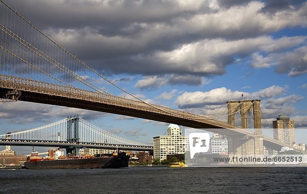 Brooklyn Bridge & Brooklyn Heights Skyline Viewed From Lower Manhattan  New York City  New York  Usa