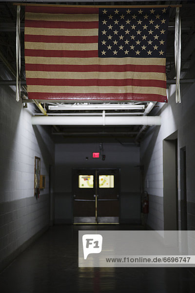 American Flag In Hallway