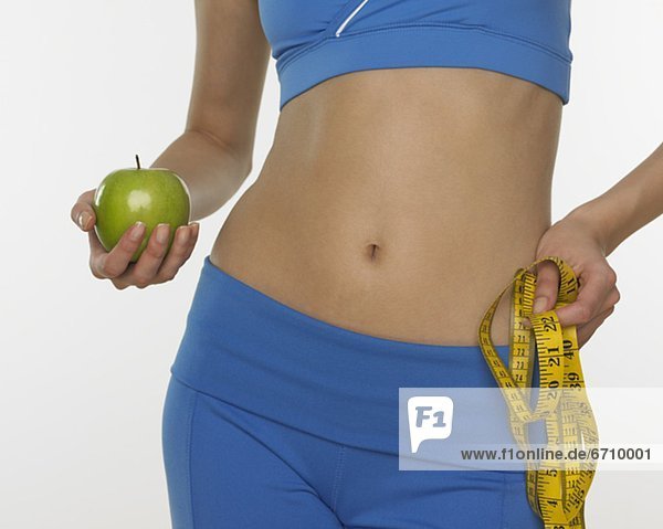 Frau  halten  Athlet  Maß  Apfel  Klebeband  Fahrgestell