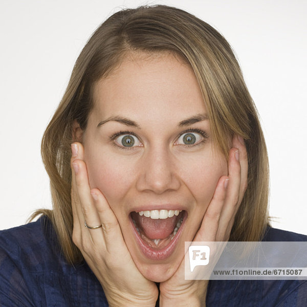 Close up of woman looking surprised