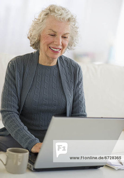 Vereinigte Staaten von Amerika USA Senior Senioren benutzen Frau Notebook Wohnhaus