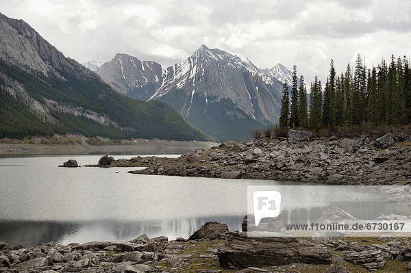 'The Canadian Rocky Mountains And Medicine Lake In Jasper National Park