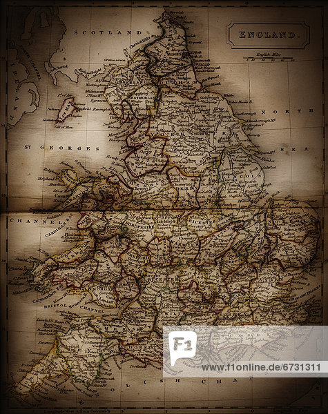 hoch  oben  nahe  Landkarte  Karte  Antiquität  England