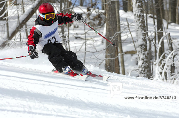 Young Boy in Ski Race  Skyloft Resort  Ontario