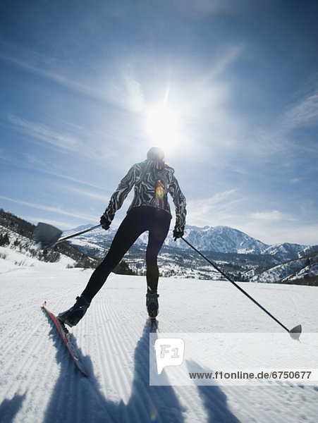 Woman cross country skiing