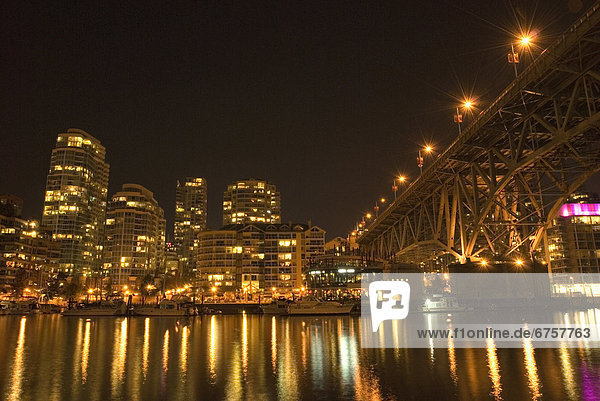 Granville Street bridge and city lights at night  Vancouver  British Columbia