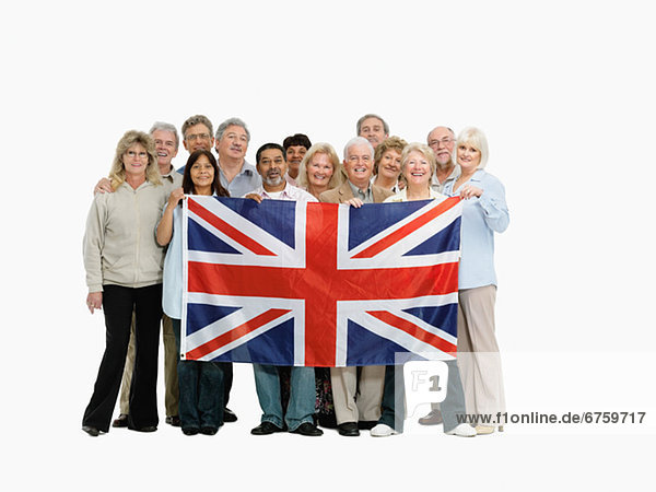 Mensch  Menschen  Menschengruppe  Menschengruppen  Gruppe  Gruppen  halten  Fahne  britisch