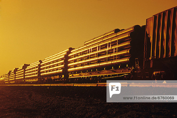 Rail Car Train carrying Steel Pipe  near Winnipeg  Manitoba