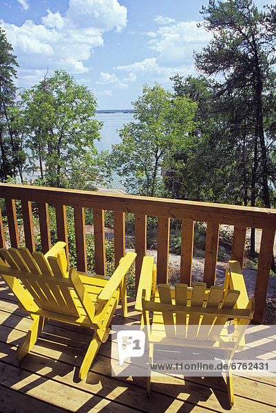 Muskoka Chairs on Cottage Deck  Big Whiteshell Lake  Whiteshell Provincial Park  Manitoba