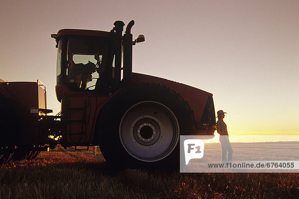 Sonnenuntergang  Traktor  Bauernhof  Hof  Höfe  frontal  Dugald  Manitoba  Mädchen  Manitoba