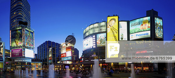 View of fountain and billboards  Dundas Square  Toronto  Ontario