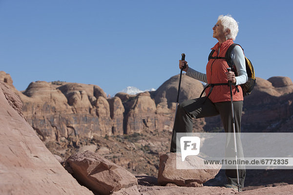 Elderly hiker in canyon