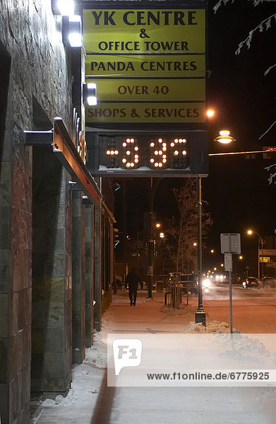 Sign that Reads -33 Degrees Celsius on a Winter Night in Yellowknife  Northwest Territories