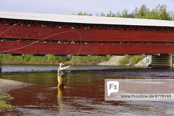 Senior Fly Fishing  Matapedia River  Gaspesie Region Quebec