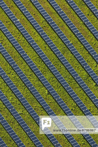 Sonnenkollektoren auf einem Feld  Luftbild