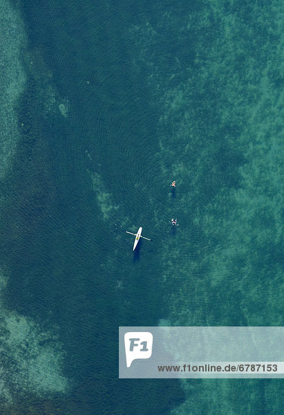 Rowers and swimmers in Lake Constance  aerial photo
