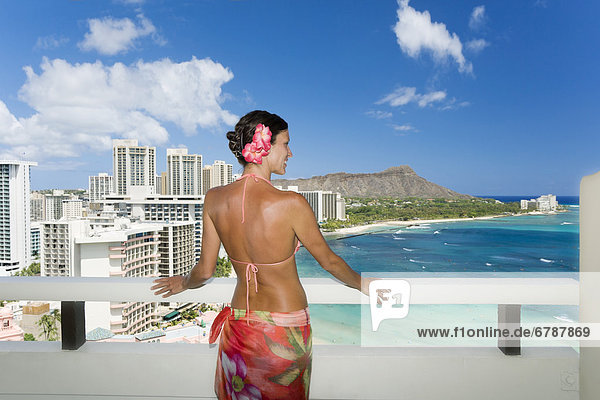 Frau  Strand  Balkon  Hotel  Ignoranz  Diamant  Hawaii  Oahu  Waikiki