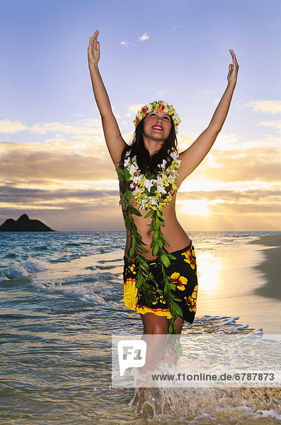 Strand  Küste  Sonnenaufgang  Tänzer  vorwärts  Hawaii  Oahu