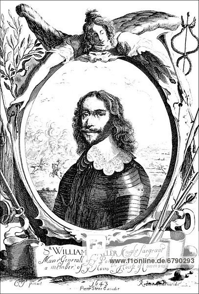 Historic drawing  portrait of Sir William Waller  1597 - 1668  an English soldier in the English Civil War