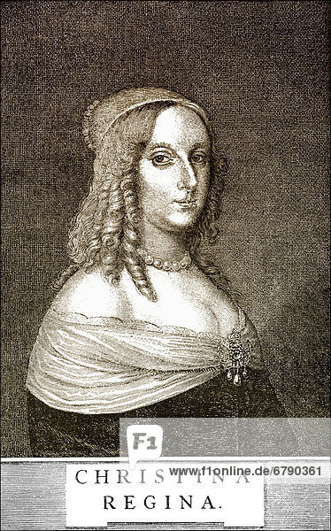 Historische Zeichnung  Portrait von Christina oder Kristina von Schweden  1626 - 1689  war von 1632 bis 1654 Königin von Schweden