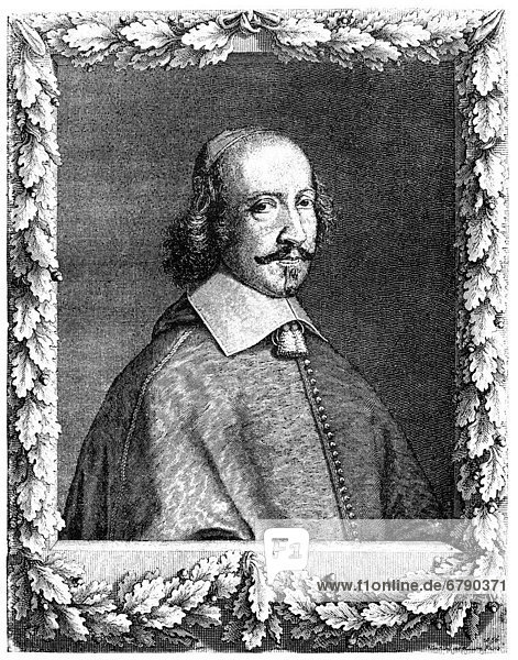 Historic drawing  portrait of Jules Mazarin also known as Giulio Mazarini  1602 - 1661  a French diplomat and cardinal of Italian descent  reigning minister of France