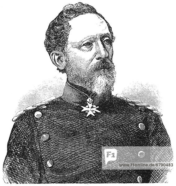Historische Zeichnung  Portrait von Karl Konstantin Albrecht Leonhard Graf von Blumenthal  1810 - 1900  ein preußischer Offizier  Generalfeldmarschall im Deutsch-Französischen Krieg 1870-1871