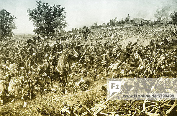 Historical drawing  Battle of Woerth or Bataille de Froeschwiller-Woerth  Bataille de Reichshoffen  6 August 1870  Franco-Prussian War or Franco-German War  1870-71  near the village of Woerth in Alsace  France  Europe