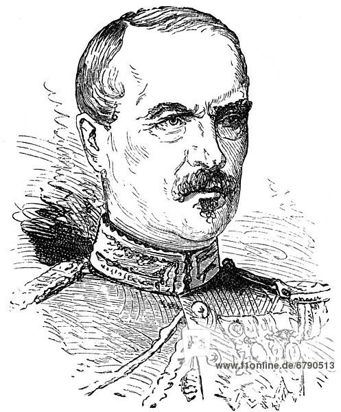 Historische Zeichnung  Portrait von Charles Auguste Frossard  1807 - 1875  ein französischer General im Deutsch-Französischen Krieg 1870-1871