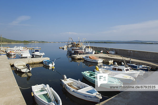 Fishing boats in the port of Kraj  Pasman Island  Adriatic Sea  Zadar  Dalmatia  Croatia  Europe