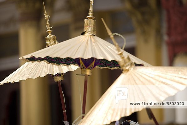 Shwedagon Pagoda Rangoon Myanmar Ceremonial Parasols