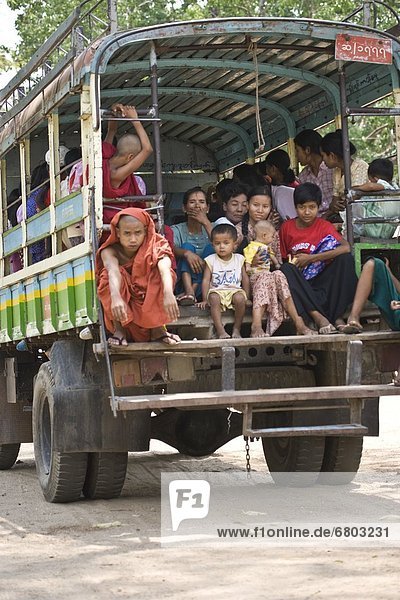 Back Of A Truck Filled With People  Bagan Myanmar