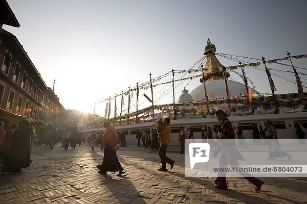 Tourists Sightseeing At Boudhanath Stupa  Kathmandu Nepal