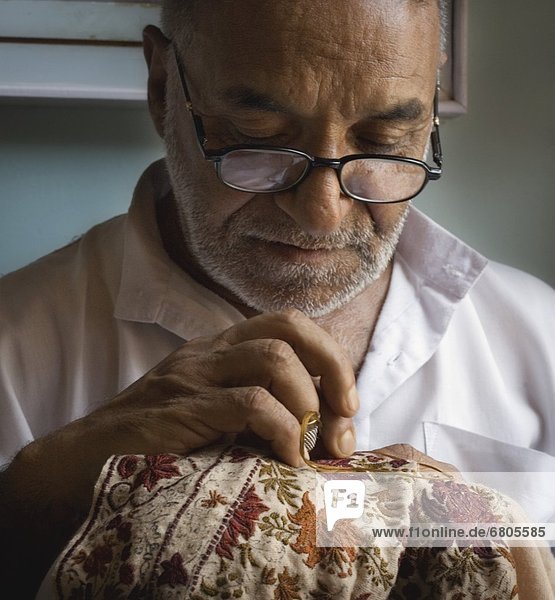 Man Doing Needlework  Srinagar  Kashmir  India