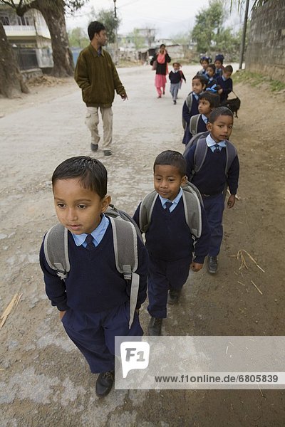Children Walking To School  Pokhara  Nepal