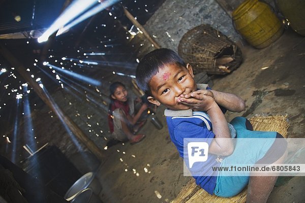 Children In Smoky Cook Shack  Pokhara  Nepal