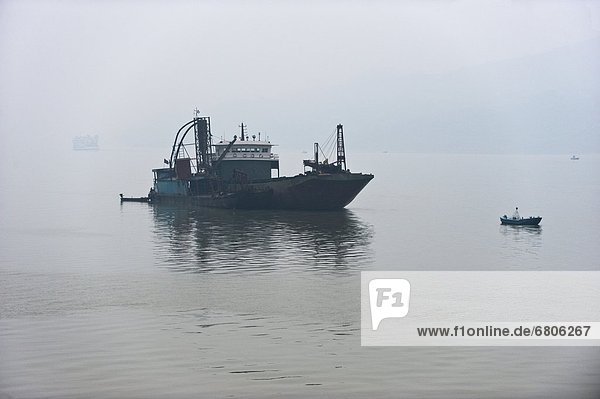Dredging Boat On The Yangzi River In The Fog  Sichuan  China