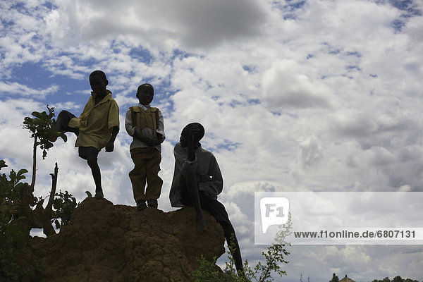 Three Boys Sitting On A Rock  Kampala Uganda Africa