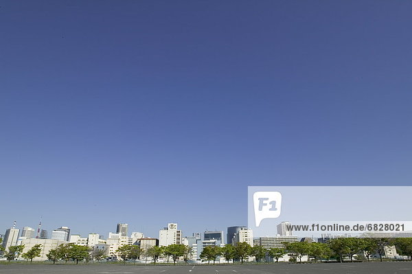 Cityscape under blue sky  copy space  Tokyo prefecture  Japan