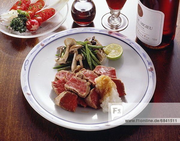 Plate of sliced beef steak