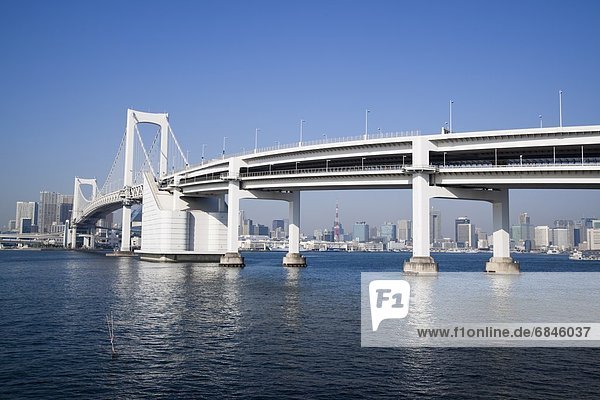 The Rainbow Bridge and Tokyo city during the day. Minato Ward  Tokyo Prefecture  Japan