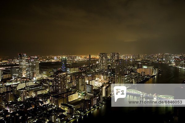 Fotografie  Nacht  Großstadt  Brücke  Getont  getönt  Tokyo  Hauptstadt  Japan