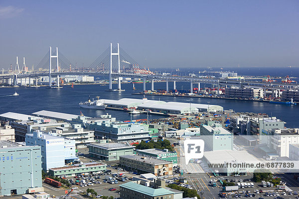 Yokohama Bay Bridge and Yamashita Terminal Port  Yokohama City  Kanagawa Prefecture  Honshu  Japan