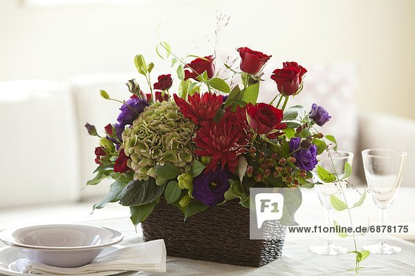 Red Bouquet on Dining Table