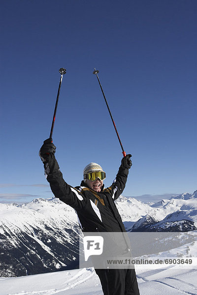 Skier Cheering  Whistler  BC  Canada
