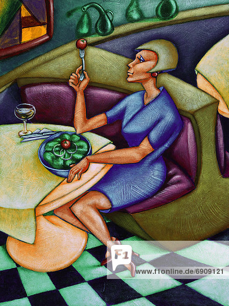 sitzend  Frau  Illustration  Restaurant