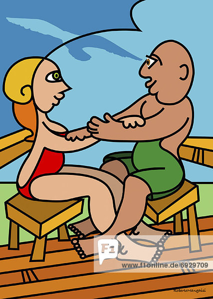 Illustration of Couple in Bathing Suits