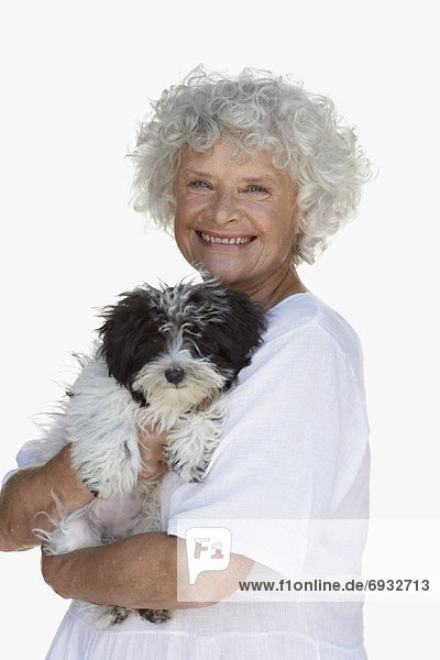 Portrait  Frau  halten  Hund